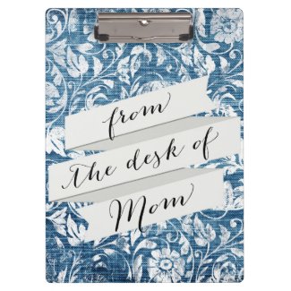 Navy and White Denim Damask Shabby Chic Print Clipboards