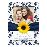Navy and White Floral Damask Save the Date Invite