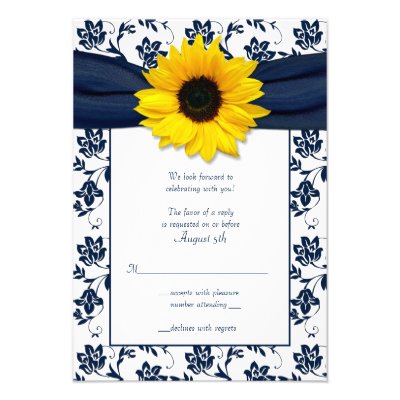 Navy and White Floral Damask Wedding Reply Card Custom Invitations