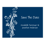 Navy and White Floral Save The Date Postcard