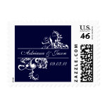 Navy and White Flourish Monogram Postage