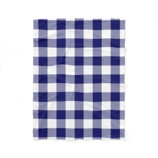 Navy and White Gingham Pattern Fleece Blanket
