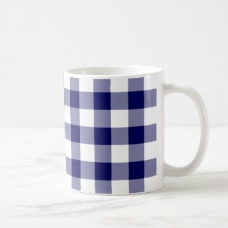 Navy and White Gingham Pattern Ringer Coffee Mug