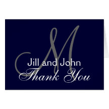 Navy and White Monogrammed Thank You Card