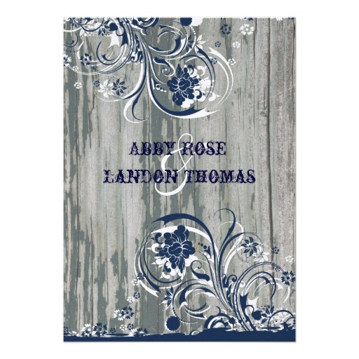 Navy and White Old Wood Wedding Invitation