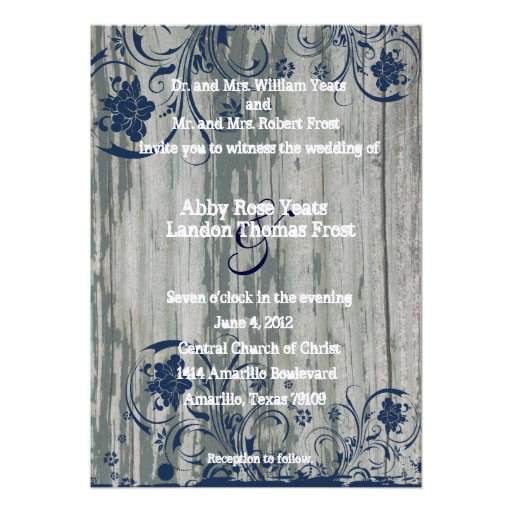 Navy and White Old Wood Wedding Invitation