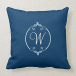 Navy and White Ornate Monogram pillows