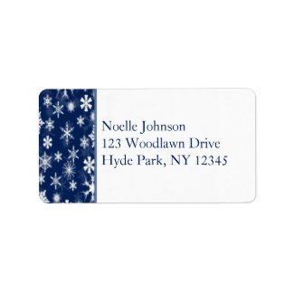 Navy and White Snowflakes Address Label label