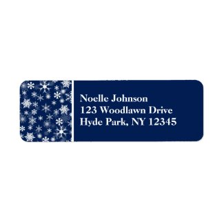 Navy and White Snowflakes Return Address Label label