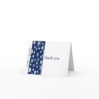 Navy and White Snowflakes Thank You Note Card card