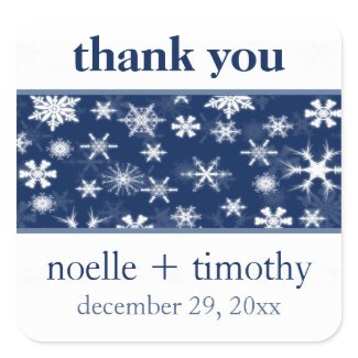Navy and White Snowflakes Wedding Favour Sticker sticker