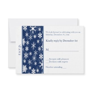 Navy and White Snowflakes Wedding Reply Card invitation
