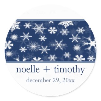 Navy and White Snowflakes Wedding Sticker sticker