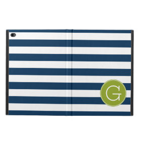 Navy and White Striped Pattern Green Monogram Powis iPad Air 2 Case
