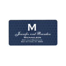 Navy and White Wedding Monogram Grunge Custom Address Labels