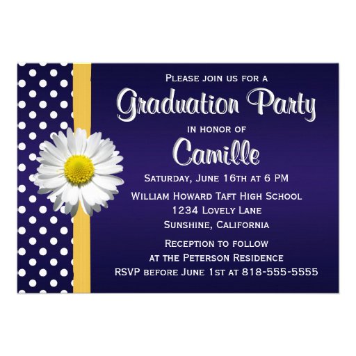 Navy and Yellow Daisy Graduation Party Personalized Invite