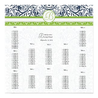 Navy Apple Green Gray Birds Wedding Seating Chart print