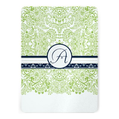Navy Apple Green Gray Love Birds Wedding Invites