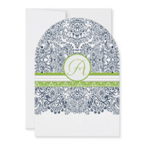 Navy Apple Green Gray Love Birds Wedding Invites