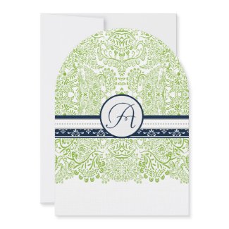 Navy Apple Green Gray Love Birds Wedding Invites invitation
