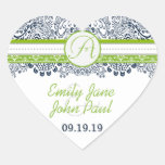 Navy Apple Green Gray Love Birds Wedding Invites stickers
