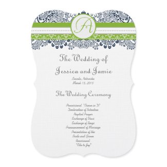 Navy Apple Green Gray Love Birds Wedding Programs invitation