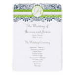 Navy Apple Green Gray Love Birds Wedding Programs Announcement