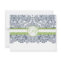 Navy Apple Green Gray Love Birds Wedding RSVP Announcement