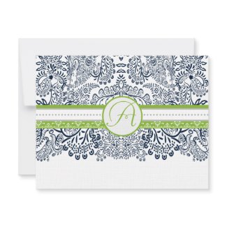Navy Apple Green Gray Love Birds Wedding RSVP invitation