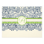 Navy Apple Green Gray Love Birds Wedding RSVP Announcement