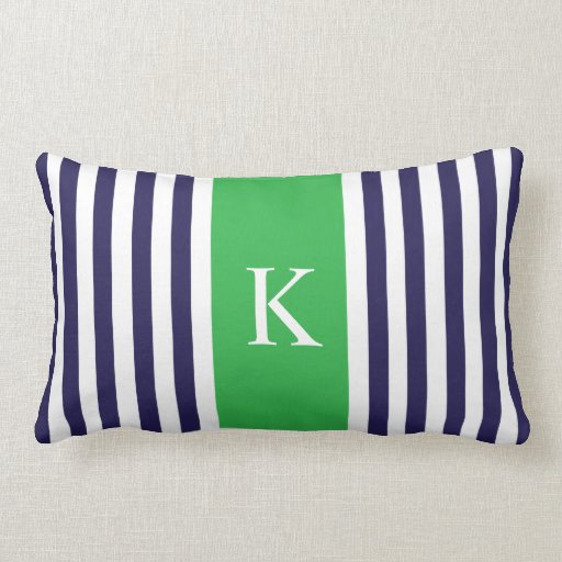 Navy Apple Green Stripes Monogram Throw Pillows Zazzle