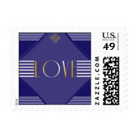 Navy Art Deco Posh Wedding Love Stamp Postage Stamps