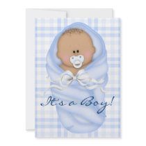 Navy Baby Blue Gingham Baby Boy Shower Invitations