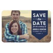 Navy Banner Photo Save The Date Magnet