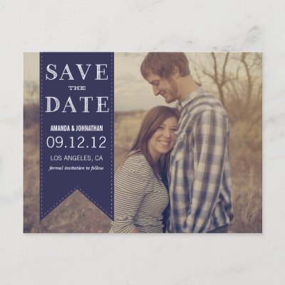Navy Banner Photo Save The Date Post Cards