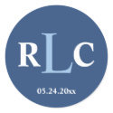 Navy blue 3 initial monogram label wedding favor sticker