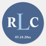 Navy blue 3 initial monogram label wedding favor sticker