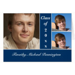 Navy blue 3 photo graduation party announcement card