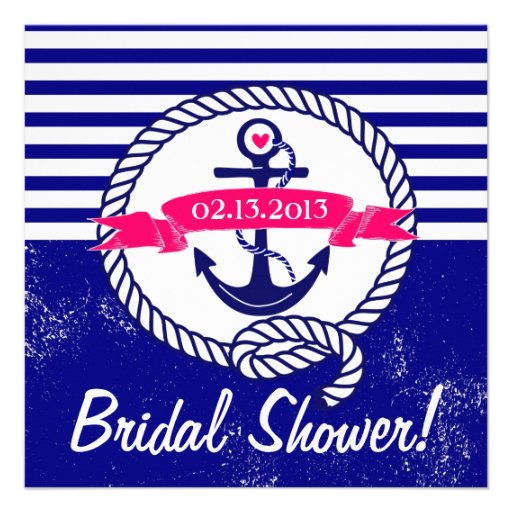 Navy Blue Anchor Nautical Bridal Shower Invitation (front side)
