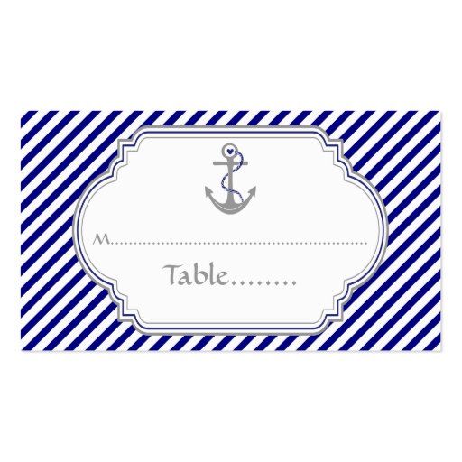 Navy blue anchor nautical wedding place card business card (back side)