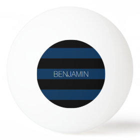 Navy Blue and Black Rugby Stripes with Custom Name Ping-Pong Ball