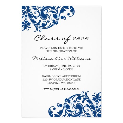 Navy Blue and Black Swirl Graduation Announcement (front side)
