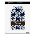 Navy Blue and Brown Damask Decal For The Kindle 3