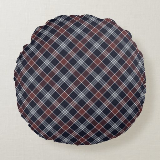 Navy Blue and Burgundy Plaid Round Pillow Zazzle