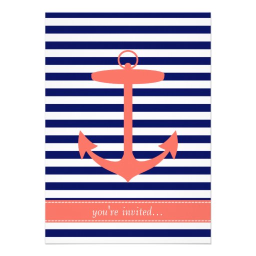 Navy Blue and Coral Anchor Silhouette Announcements