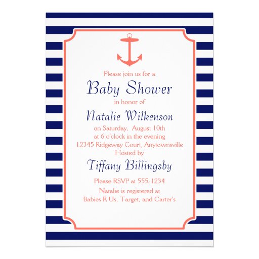 Navy Blue and Coral Anchor Silhouette Announcements