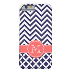 Navy Blue and Coral Chevron Custom Monogram Barely There iPhone 6 Case