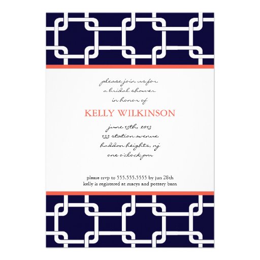 Navy Blue and Coral Preppy Invitation