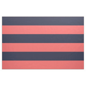 Navy Blue and Coral Wide Stripes Large Scale Fabric