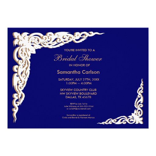 Navy Blue and Gold Bridal Shower Invitations